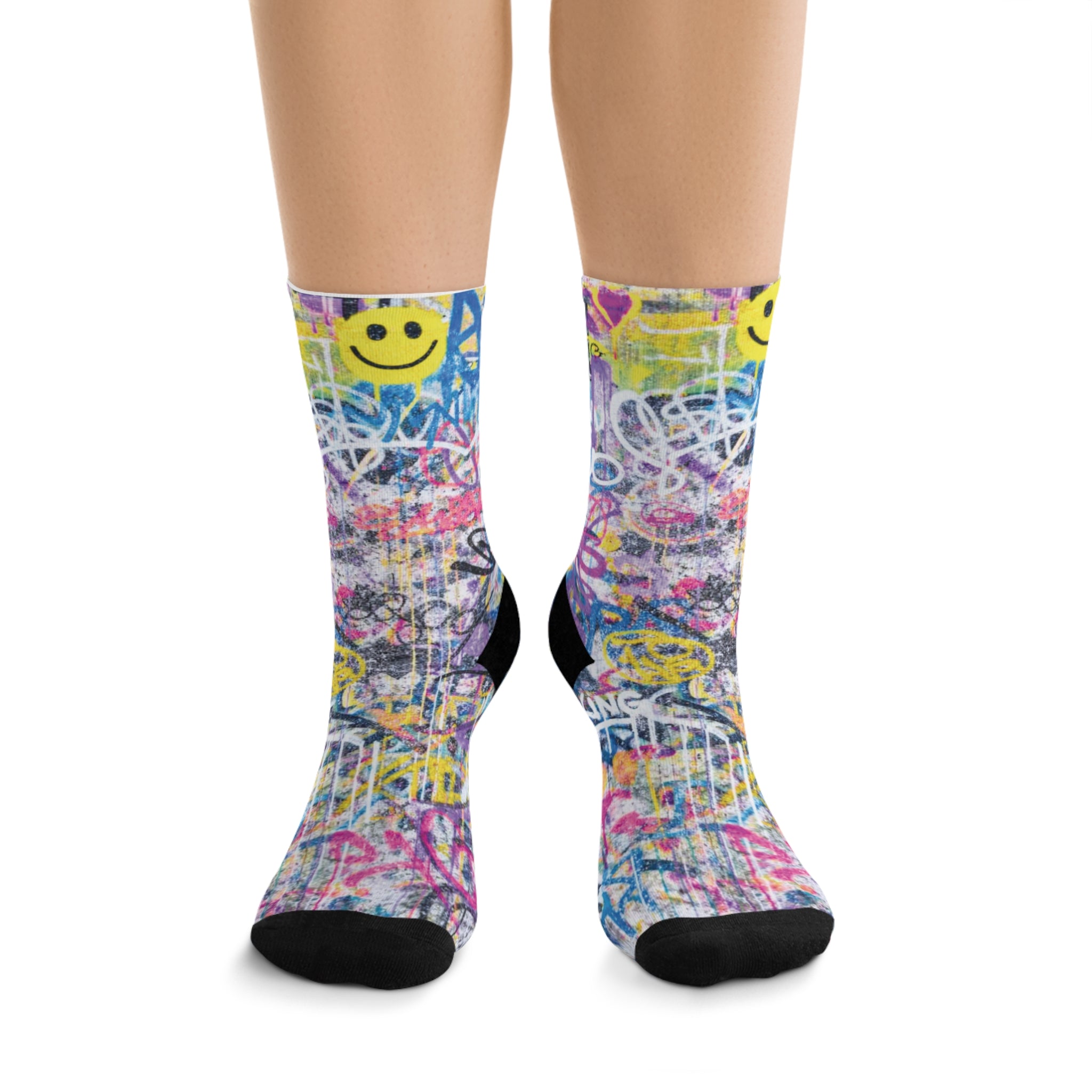Graffiti Smiley Socks, Purple