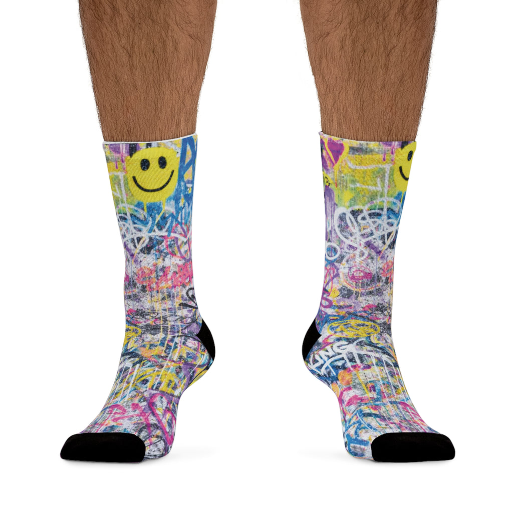 Graffiti Smiley Socks, Purple